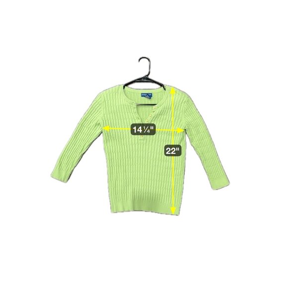 Karen Scott Petite Green Cable Knit 3/4 Sleeve Button Front Sweater Sz P Henley - Picture 6 of 9